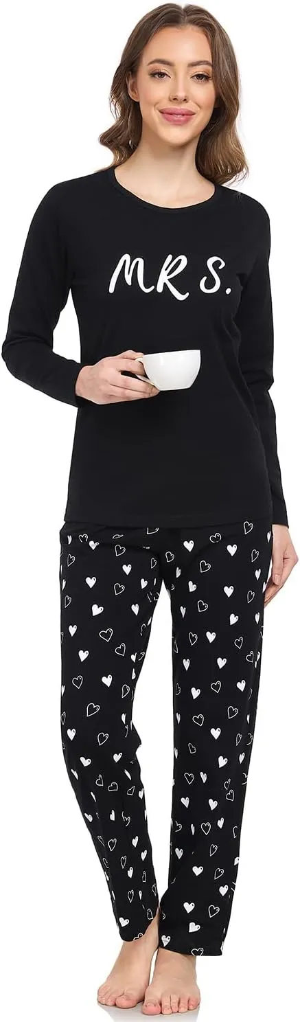 EISHOPEER Women's 2 Piece Cotton Long Sleeve Pajamas Set Cute Print Top and Pants Pjs Loungewear Sleepwear Sets