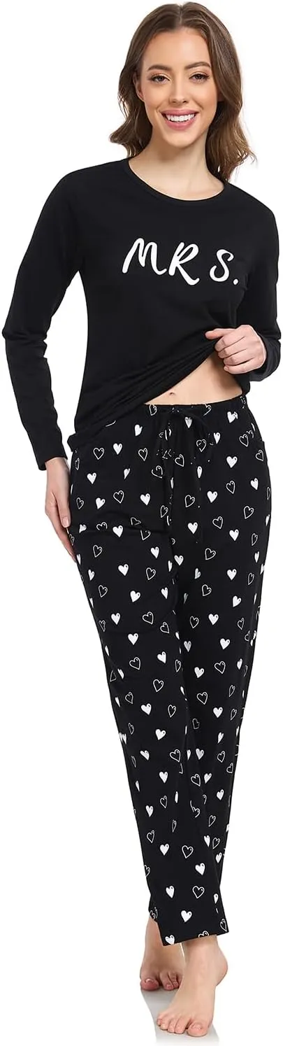 EISHOPEER Women's 2 Piece Cotton Long Sleeve Pajamas Set Cute Print Top and Pants Pjs Loungewear Sleepwear Sets