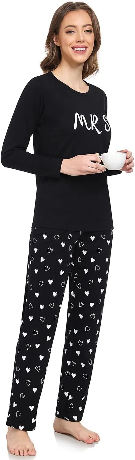 EISHOPEER Women's 2 Piece Cotton Long Sleeve Pajamas Set Cute Print Top and Pants Pjs Loungewear Sleepwear Sets
