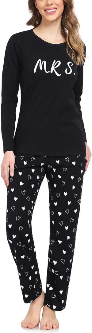EISHOPEER Women's 2 Piece Cotton Long Sleeve Pajamas Set Cute Print Top and Pants Pjs Loungewear Sleepwear Sets