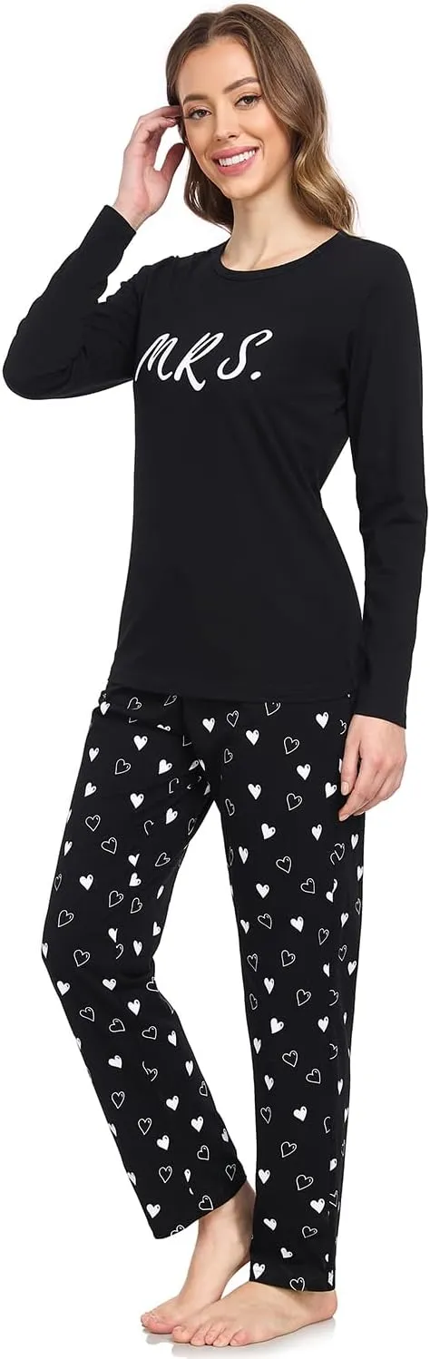 EISHOPEER Women's 2 Piece Cotton Long Sleeve Pajamas Set Cute Print Top and Pants Pjs Loungewear Sleepwear Sets