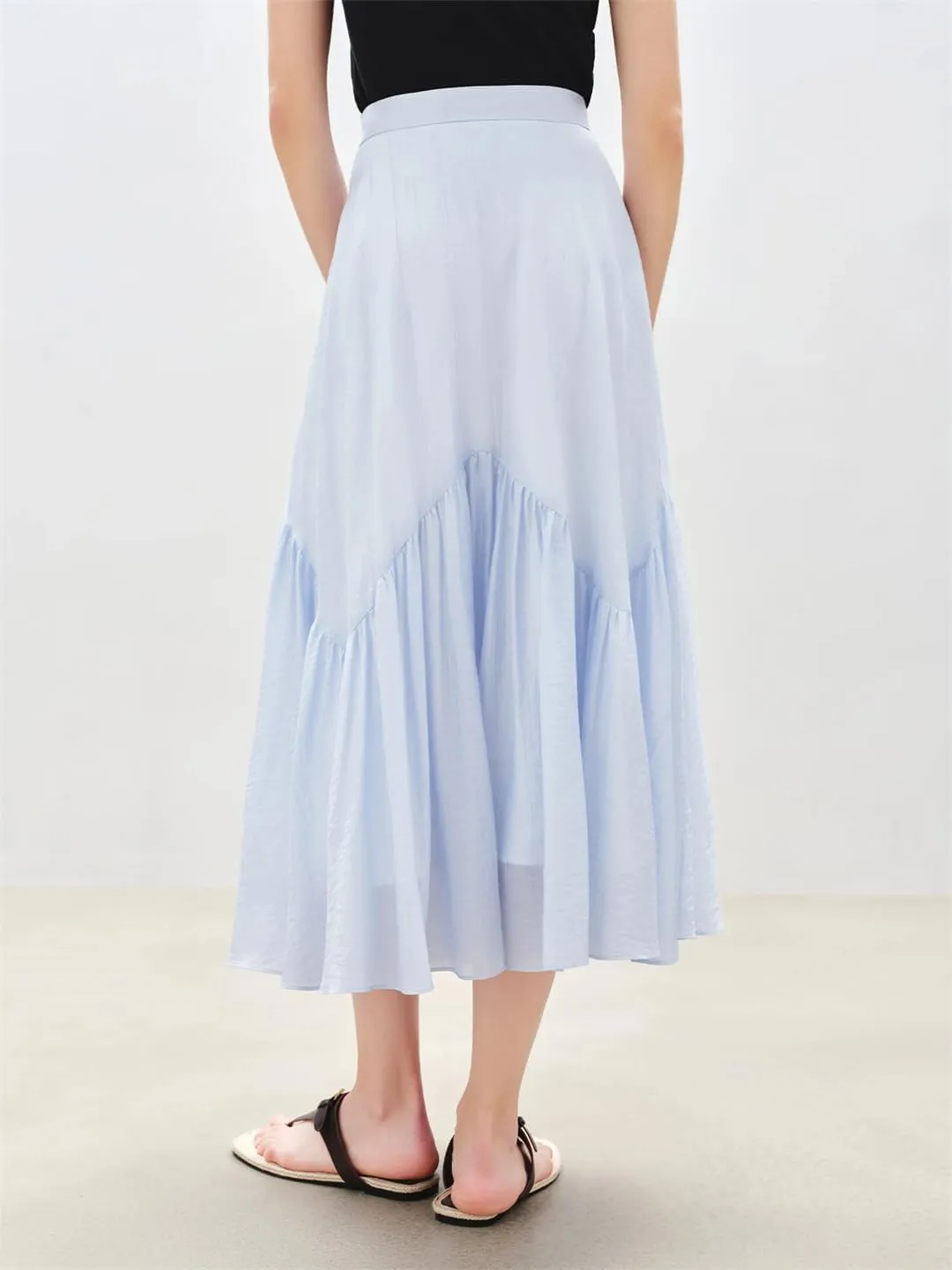 ERFMFKL Women Solid Color Summer Work Skirt Chiffon Casual Ruffle Tiered Flowy Midi Skirts