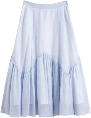 ERFMFKL Women Solid Color Summer Work Skirt Chiffon Casual Ruffle Tiered Flowy Midi Skirts