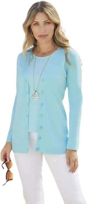 Essential Cotton V-Neck Boyfriend Cardigan, Long Sleeves Relaxed Fit