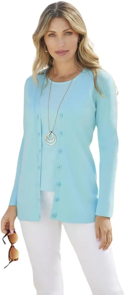 Essential Cotton V-Neck Boyfriend Cardigan, Long Sleeves Relaxed Fit