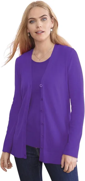 Essential Cotton V-Neck Boyfriend Cardigan, Long Sleeves Relaxed Fit