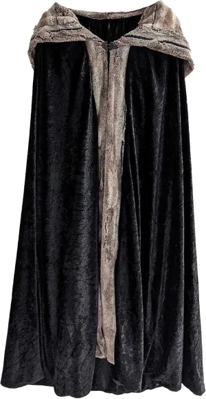 Everfan Adult Hooded Black Cloak with Faux Fox Fur Trim and Metal Clasp | Fox Fur Trim Black Hooded Cloak Cape for Adults