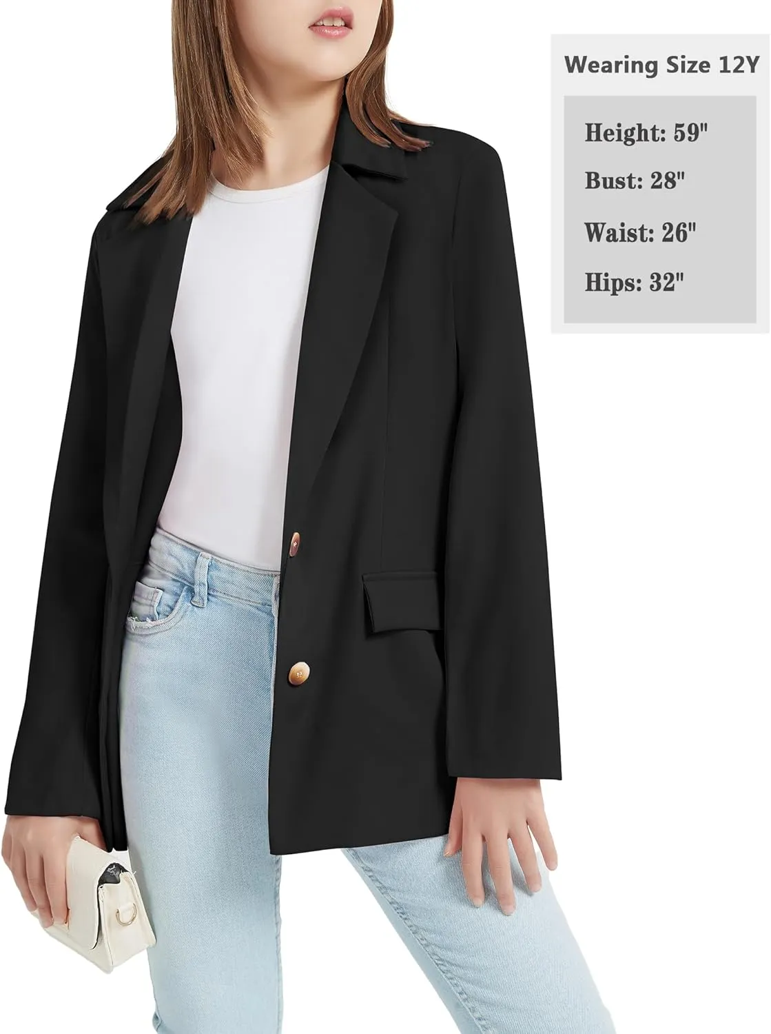 EXARUS Girls Blazer Jacket Long Sleeve Notched Collar/Lapel Collar with Inner Pocket Open Front Casual Kids Blazers Suit
