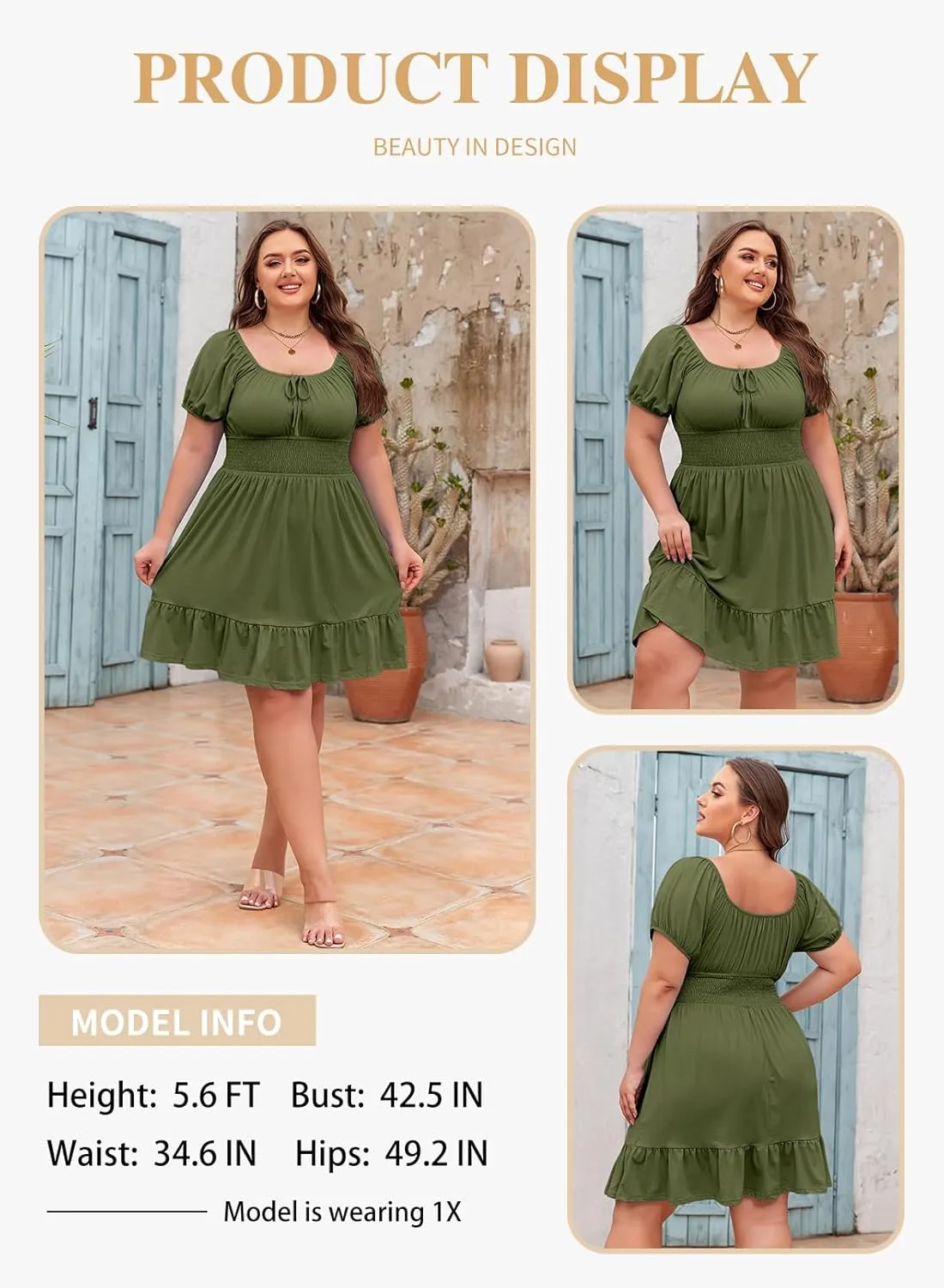 Eytino Women Plus Size Summer Dress Short Sleeve Sweetheart Neck Casual Mini Dresses