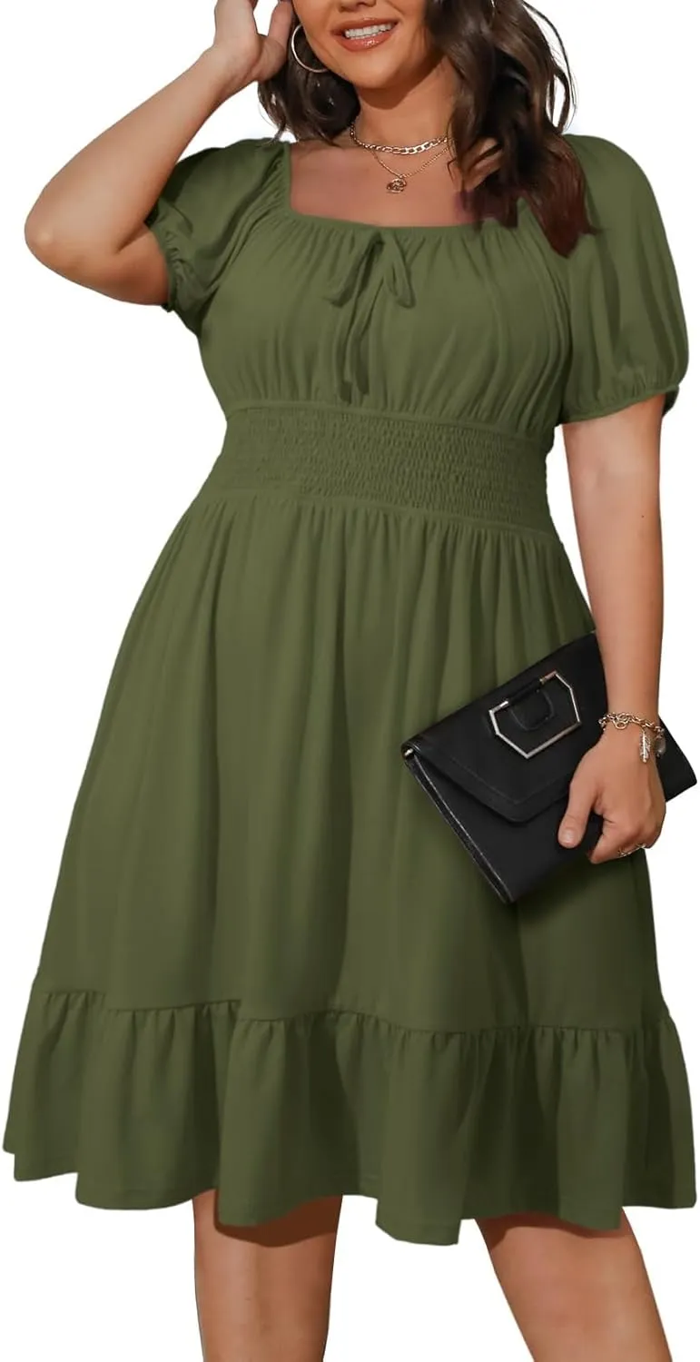 Eytino Women Plus Size Summer Dress Short Sleeve Sweetheart Neck Casual Mini Dresses