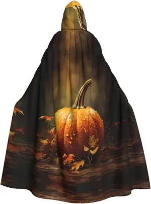 Fall Pumpkin Print Hooded Cloak Halloween Costume Adult Size with Dramatic Cloak for Cosplays,Witch Capes Black
