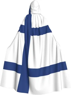 Finnish Flag Print Hooded Cloak Halloween Costume Adult Size with Dramatic Cloak for Cosplays,Witch Capes Black