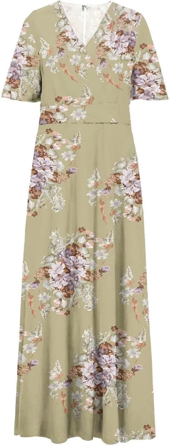 Floral Maxi Dresses for Women 2025 Summer Casual Plus Size V Neck Flowy Long Dress Baggy Comfy Beach Vacation Sundress