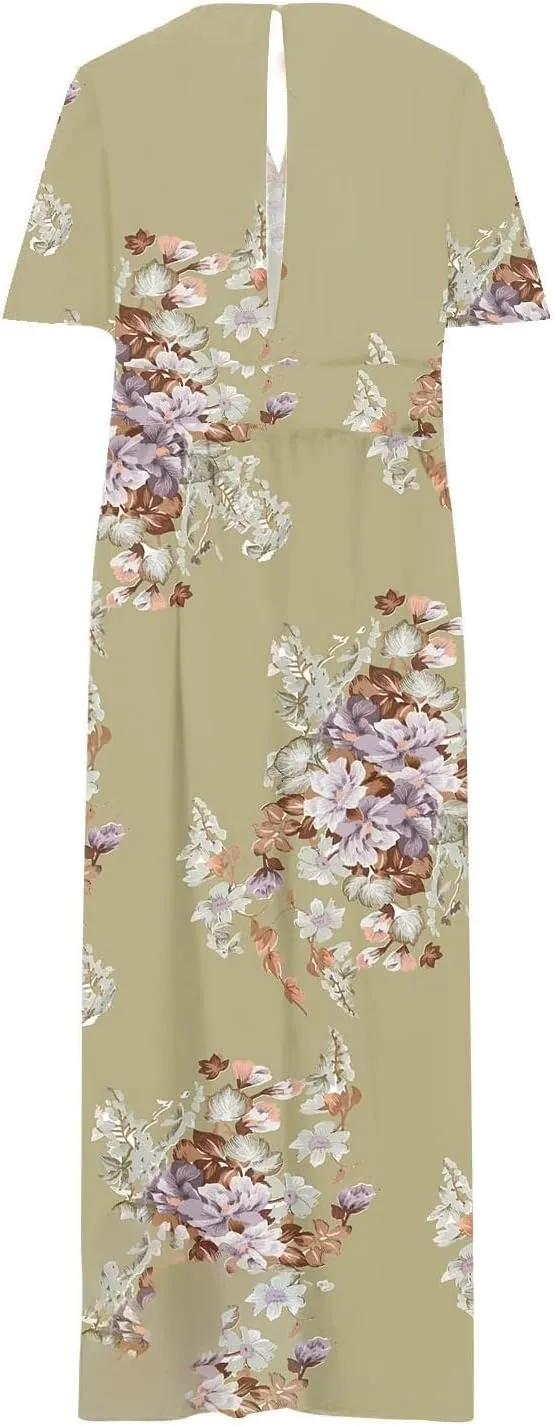 Floral Maxi Dresses for Women 2025 Summer Casual Plus Size V Neck Flowy Long Dress Baggy Comfy Beach Vacation Sundress