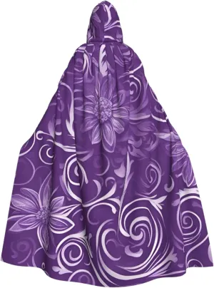 Floral Swirls Ivy Print Hooded Cloak Halloween Costume Adult Size with Dramatic Cloak for Cosplays,Witch Capes Black