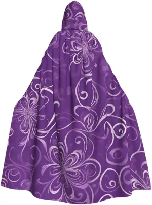 Floral Swirls Ivy Print Hooded Cloak Halloween Costume Adult Size with Dramatic Cloak for Cosplays,Witch Capes Black