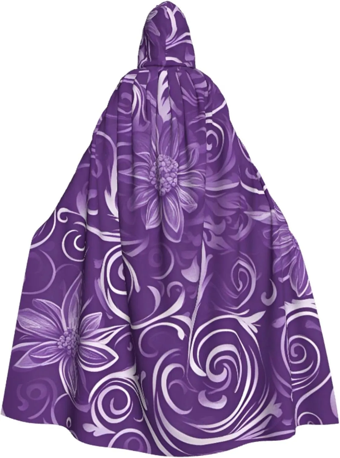 Floral Swirls Ivy Print Hooded Cloak Halloween Costume Adult Size with Dramatic Cloak for Cosplays,Witch Capes Black