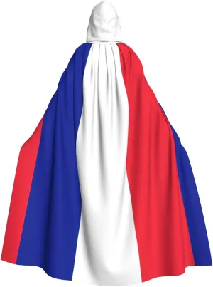 French flag print Viking Hooded Cape Medieval Black Cape with Hood Halloween Renaissance Cloak Costume