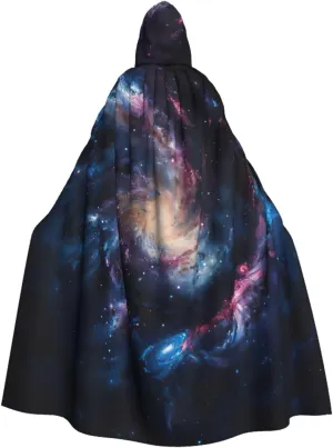 Galaxy Print Hooded Cloak Halloween Costume Adult Size with Dramatic Cloak for Cosplays,Witch Capes Black