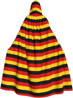 German Flag Print Hooded Cloak Halloween Costume Adult Size with Dramatic Cloak for Cosplays,Witch Capes Black
