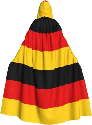 German Flag Print Hooded Cloak Halloween Costume Adult Size with Dramatic Cloak for Cosplays,Witch Capes Black