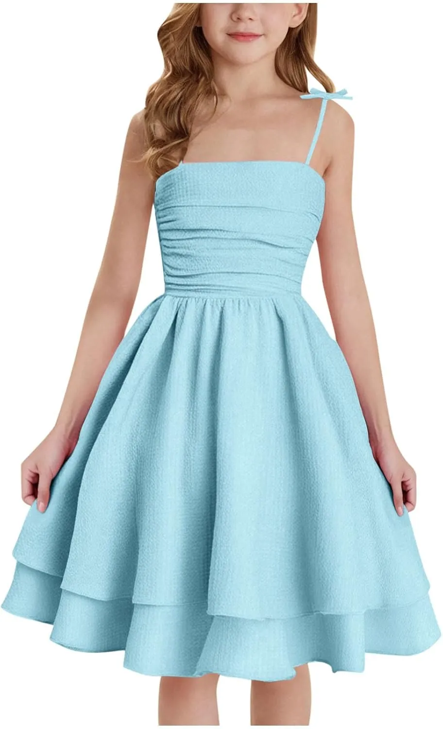 Girl's Sleeveless Dress Smocked Ruched Dresses A Line Swing Layered Dress Formal Cami Dresses Party Prom Gowns