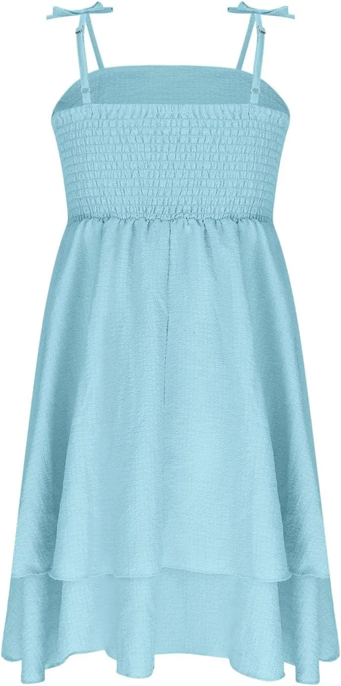 Girl's Sleeveless Dress Smocked Ruched Dresses A Line Swing Layered Dress Formal Cami Dresses Party Prom Gowns