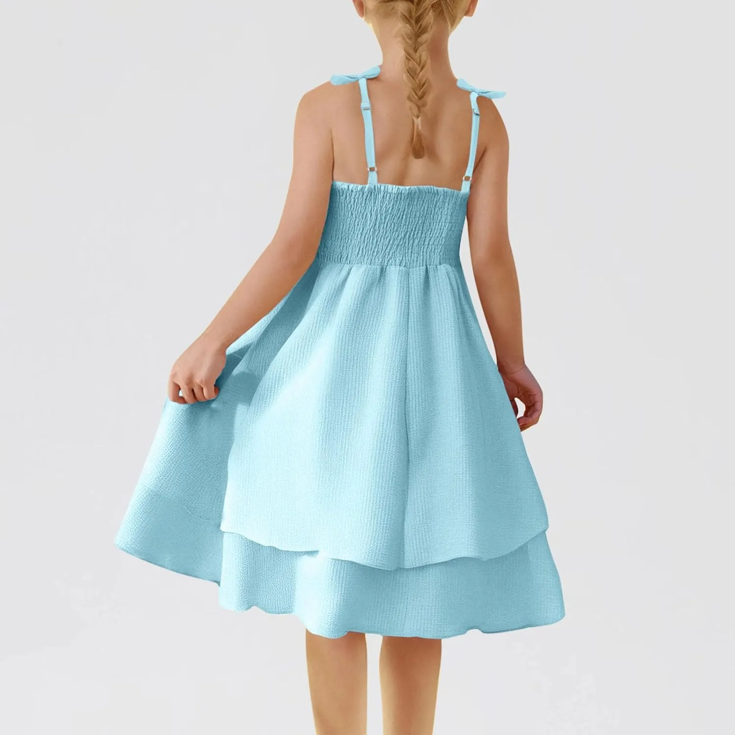 Girl's Sleeveless Dress Smocked Ruched Dresses A Line Swing Layered Dress Formal Cami Dresses Party Prom Gowns