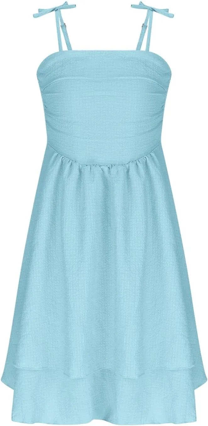 Girl's Sleeveless Dress Smocked Ruched Dresses A Line Swing Layered Dress Formal Cami Dresses Party Prom Gowns