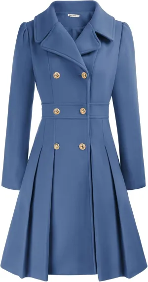 GRACE KARIN 2024 Women's Fashion Trench Coat Notch Lapel Double Breasted Thick A Line Pea Coats Jacket with Pockets(S-2XL)