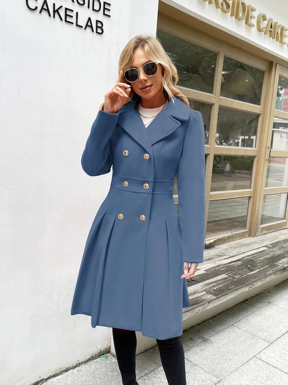 GRACE KARIN 2024 Women's Fashion Trench Coat Notch Lapel Double Breasted Thick A Line Pea Coats Jacket with Pockets(S-2XL)