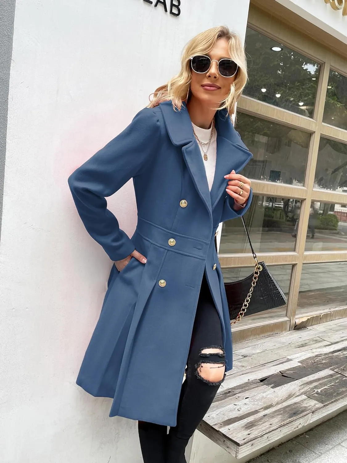 GRACE KARIN 2024 Women's Fashion Trench Coat Notch Lapel Double Breasted Thick A Line Pea Coats Jacket with Pockets(S-2XL)