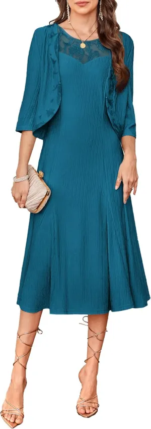 GRACE KARIN 2025 Mother of The Bride Dress with Jacket Women Stretchy Lace 2 Piece Wedding Guest Dresses