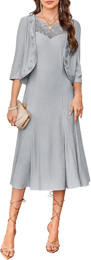 GRACE KARIN 2025 Mother of The Bride Dress with Jacket Women Stretchy Lace 2 Piece Wedding Guest Dresses