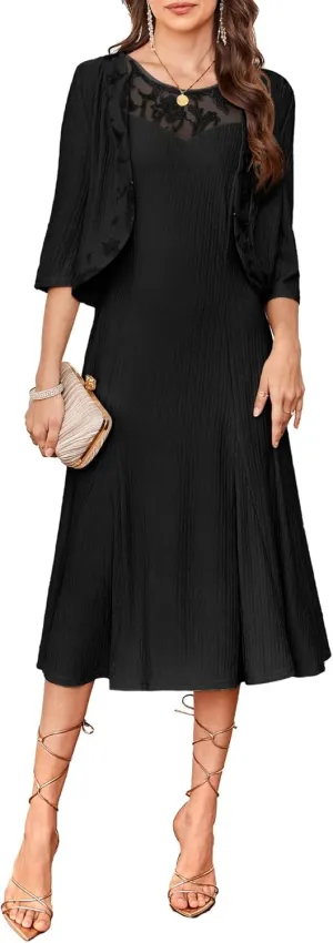 GRACE KARIN 2025 Mother of The Bride Dress with Jacket Women Stretchy Lace 2 Piece Wedding Guest Dresses