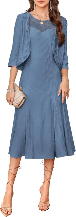 GRACE KARIN 2025 Mother of The Bride Dress with Jacket Women Stretchy Lace 2 Piece Wedding Guest Dresses