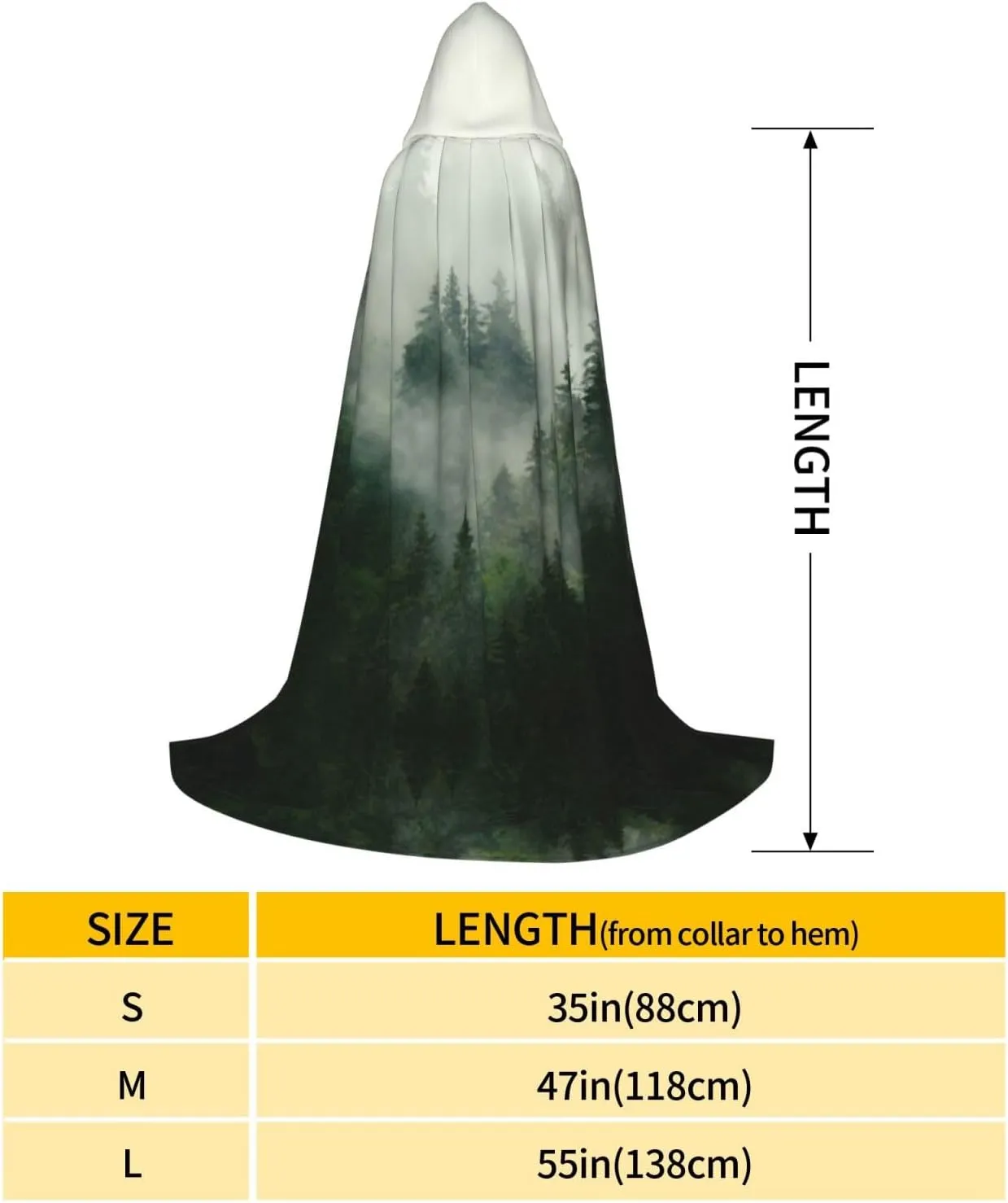Green Tree Misty Landscape Print Hooded Cape Cosplay Cape Cloaks For Men & Women, Witch Gothic Cloak,Hooded Cloak
