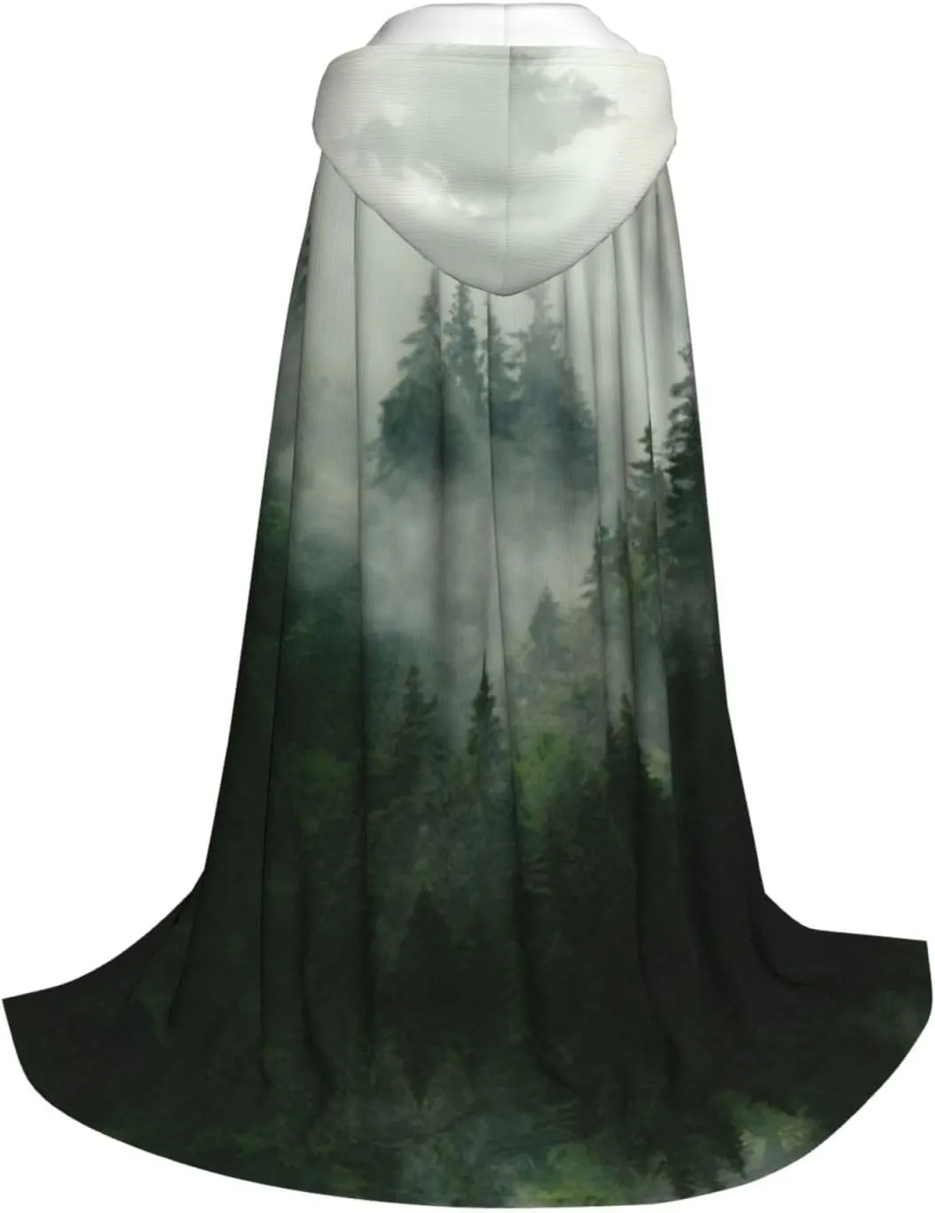 Green Tree Misty Landscape Print Hooded Cape Cosplay Cape Cloaks For Men & Women, Witch Gothic Cloak,Hooded Cloak