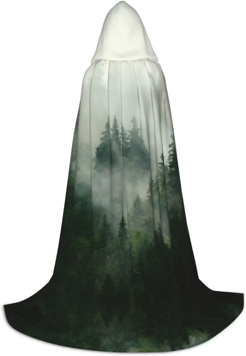 Green Tree Misty Landscape Print Hooded Cape Cosplay Cape Cloaks For Men & Women, Witch Gothic Cloak,Hooded Cloak