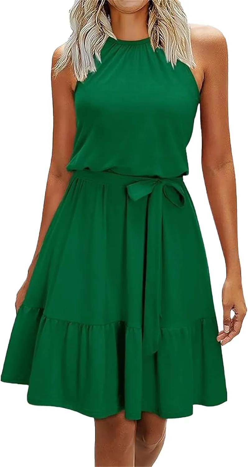 Halter Dresses for Women Summer Casual Mini Dress Wedding Guest Beach Vacation Short Dress Boho Sundresses Outfits