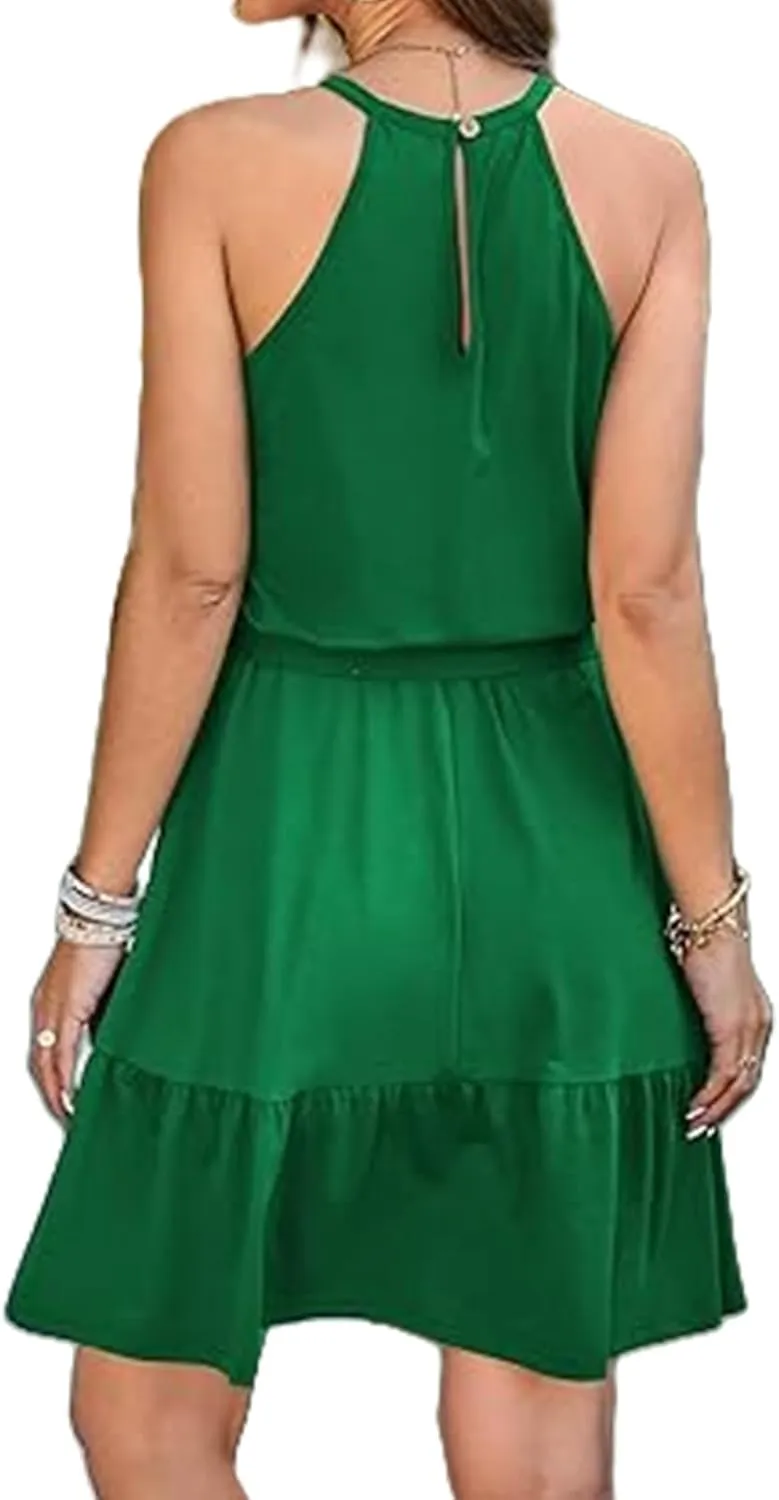 Halter Dresses for Women Summer Casual Mini Dress Wedding Guest Beach Vacation Short Dress Boho Sundresses Outfits