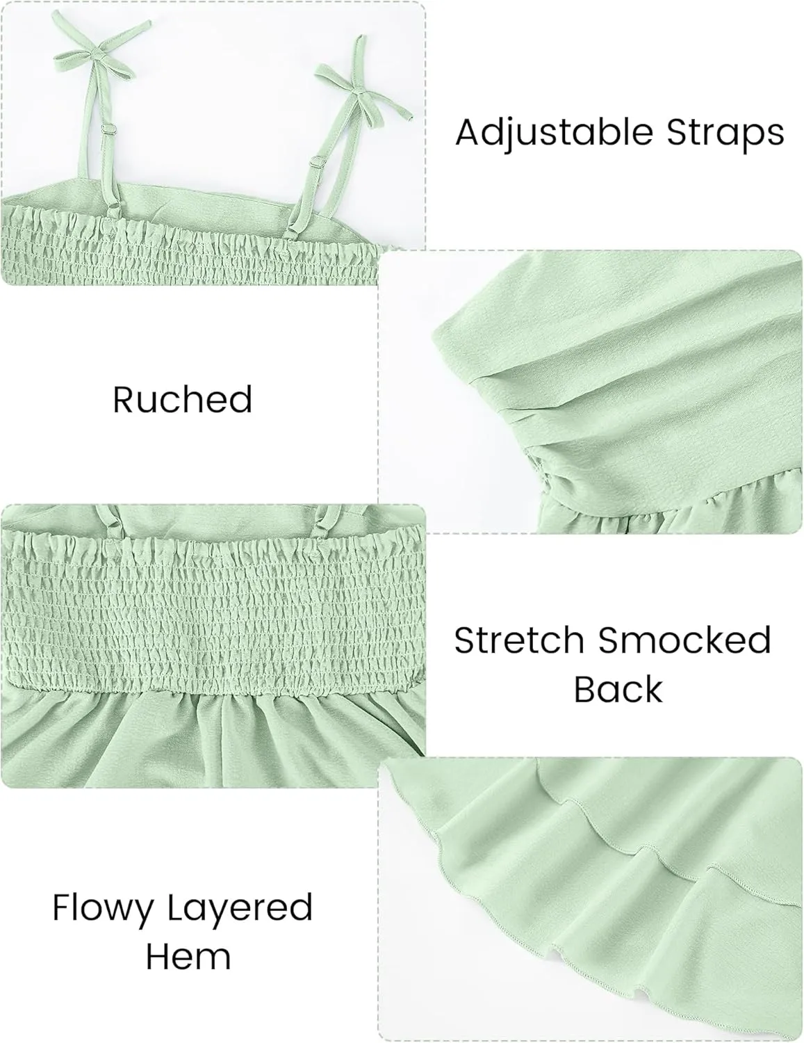 Happy Cherry Girls Dresses Summer Cute Clothes for Teens Casual Spaghetti Strap Swing Smocked A Line Beach Sundress 8-12Y