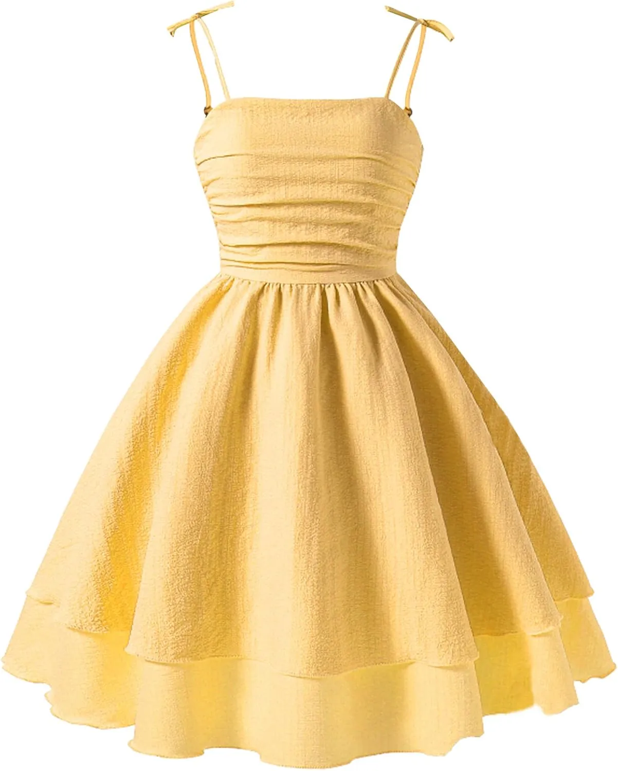 Happy Cherry Girls Spaghetti Strap Smocked Dress Layered Beach Sundress A-Line Midi Dresses 8-12 Years