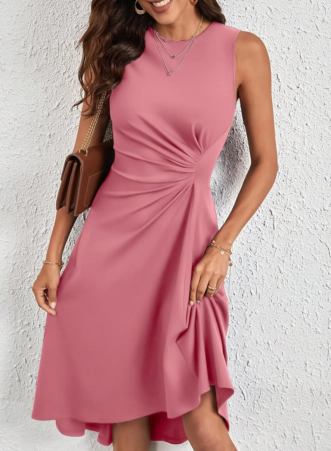Happy Sailed Women's Summer Sleeveless Ruched Waist Flowy A Line High Low Midi Cocktail Party Dress