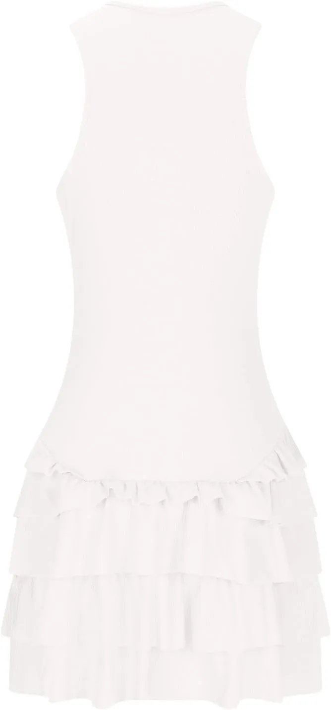 HGps8w Women's Sexy Ruffles Layered Bodycon Mini Dress Slim Fit Sleeveless Cocktail Party Going Out Dresses