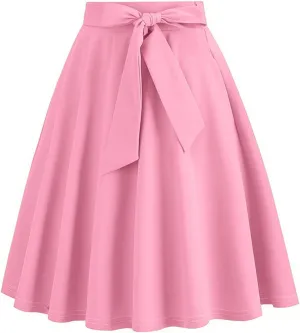 hlysgo Women's High Waist Pleated Midi Skirts 2025 Trendy A-Line Skirt Flowy Swing Skirt with Belt