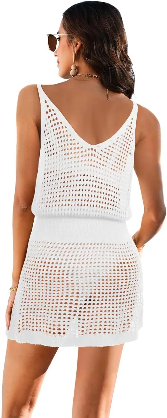 Hount Womens 2025 Swimsuit Cover Up V Neck Crochet Beach Bikini Swimwear Coverups Dresses