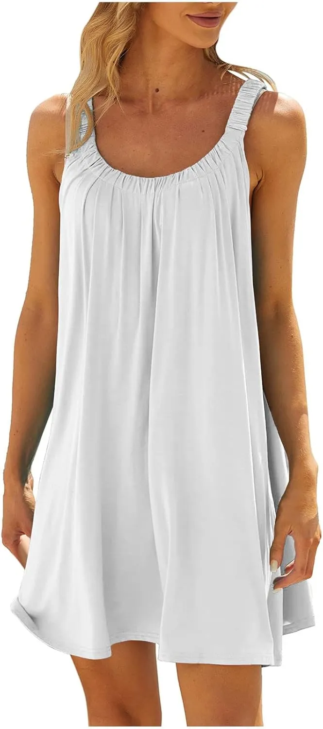 Hvyesh Summer Dresses for Women Casual Beach Sleeveless Pockets Casual Loose Spaghetti Strap Tank Dress Knee Length Sundress