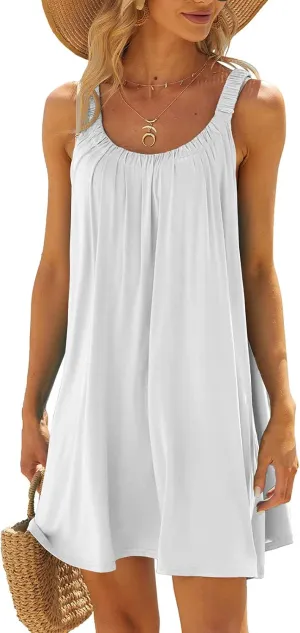 Hvyesh Summer Dresses for Women Casual Beach Sleeveless Pockets Casual Loose Spaghetti Strap Tank Dress Knee Length Sundress