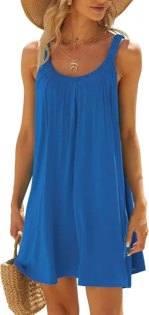 Hvyesh Summer Dresses for Women Casual Beach Sleeveless Pockets Casual Loose Spaghetti Strap Tank Dress Knee Length Sundress